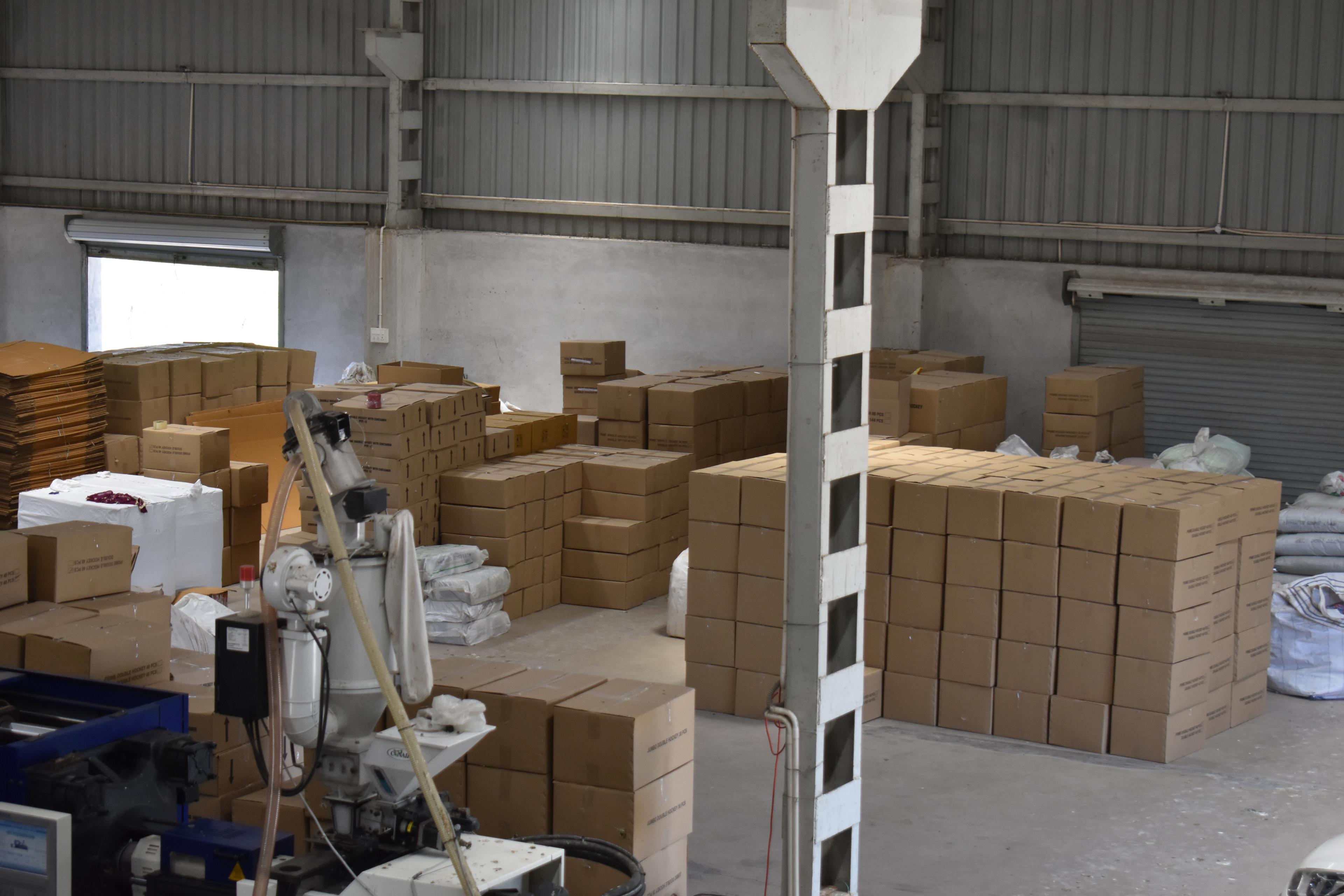 Packaged products in warehouse facility